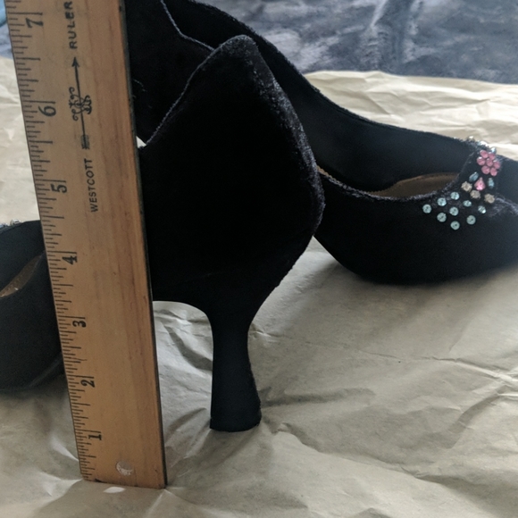 Bejeweled Velour Curved Peep Toe Heels - Picture 9 of 10